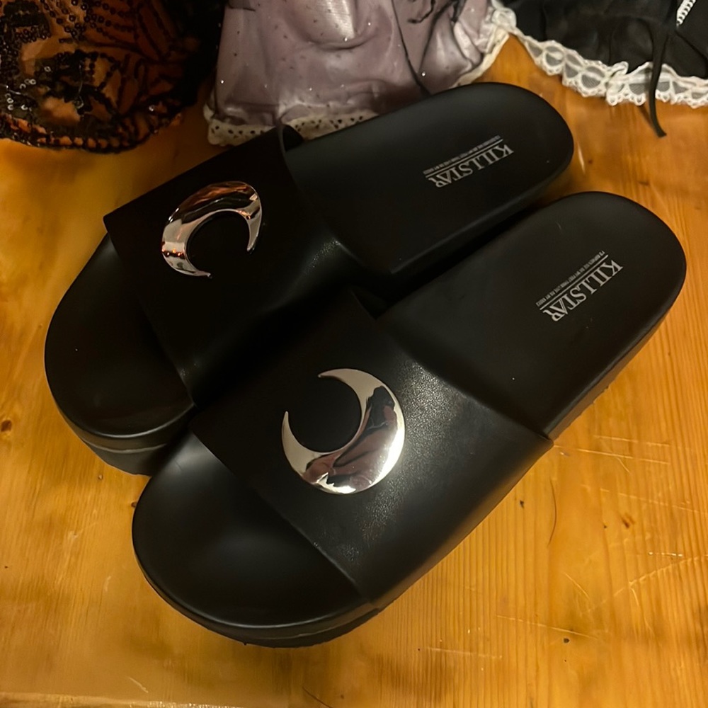 Killstar crescent moon platform slip ons.
